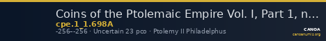 Coins of the Ptolemaic Empire Vol. I, Part 1, no. 698A — CANOA