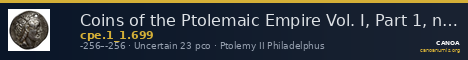 Coins of the Ptolemaic Empire Vol. I, Part 1, no. 699 — CANOA
