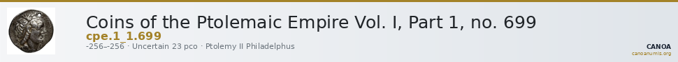 Coins of the Ptolemaic Empire Vol. I, Part 1, no. 699 — CANOA