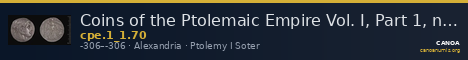 Coins of the Ptolemaic Empire Vol. I, Part 1, no. 70 — CANOA