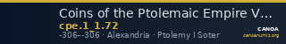 Coins of the Ptolemaic Empire Vol. I, Part 1, no. 72 — CANOA