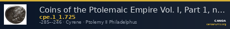 Coins of the Ptolemaic Empire Vol. I, Part 1, no. 725 — CANOA