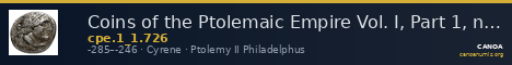 Coins of the Ptolemaic Empire Vol. I, Part 1, no. 726 — CANOA