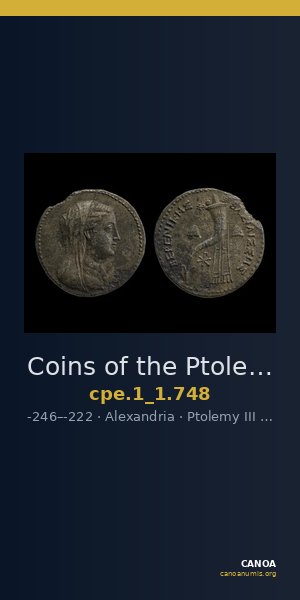 Coins of the Ptolemaic Empire Vol. I, Part 1, no. 748 — CANOA