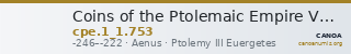 Coins of the Ptolemaic Empire Vol. I, Part 1, no. 753 — CANOA
