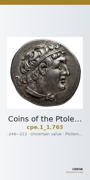 Coins of the Ptolemaic Empire Vol. I, Part 1, no. 763 — CANOA