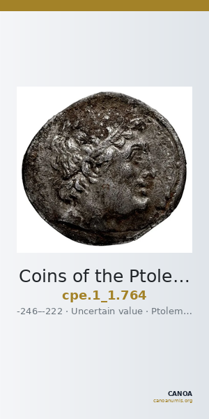 Coins of the Ptolemaic Empire Vol. I, Part 1, no. 764 — CANOA