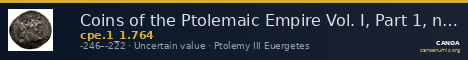 Coins of the Ptolemaic Empire Vol. I, Part 1, no. 764 — CANOA