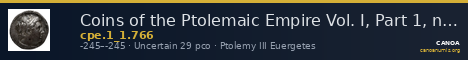 Coins of the Ptolemaic Empire Vol. I, Part 1, no. 766 — CANOA