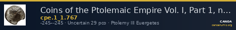Coins of the Ptolemaic Empire Vol. I, Part 1, no. 767 — CANOA