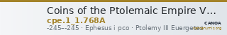 Coins of the Ptolemaic Empire Vol. I, Part 1, no. 768A — CANOA