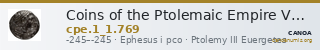 Coins of the Ptolemaic Empire Vol. I, Part 1, no. 769 — CANOA