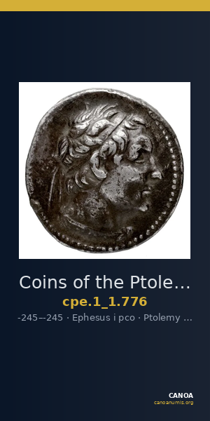 Coins of the Ptolemaic Empire Vol. I, Part 1, no. 776 — CANOA