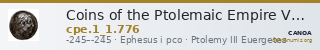 Coins of the Ptolemaic Empire Vol. I, Part 1, no. 776 — CANOA