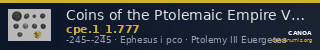 Coins of the Ptolemaic Empire Vol. I, Part 1, no. 777 — CANOA