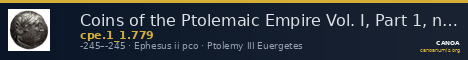 Coins of the Ptolemaic Empire Vol. I, Part 1, no. 779 — CANOA