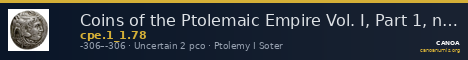 Coins of the Ptolemaic Empire Vol. I, Part 1, no. 78 — CANOA