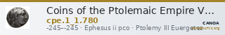 Coins of the Ptolemaic Empire Vol. I, Part 1, no. 780 — CANOA