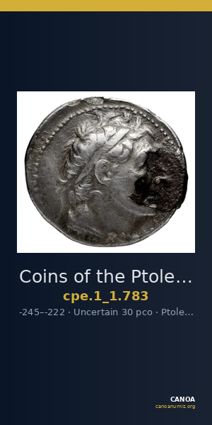 Coins of the Ptolemaic Empire Vol. I, Part 1, no. 783 — CANOA