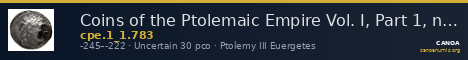 Coins of the Ptolemaic Empire Vol. I, Part 1, no. 783 — CANOA
