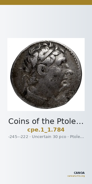 Coins of the Ptolemaic Empire Vol. I, Part 1, no. 784 — CANOA