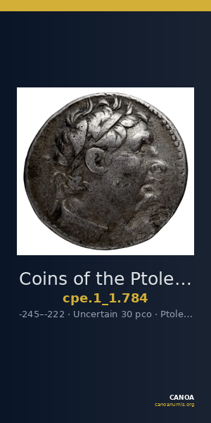 Coins of the Ptolemaic Empire Vol. I, Part 1, no. 784 — CANOA
