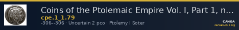 Coins of the Ptolemaic Empire Vol. I, Part 1, no. 79 — CANOA