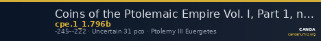 Coins of the Ptolemaic Empire Vol. I, Part 1, no. 796b — CANOA