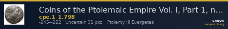 Coins of the Ptolemaic Empire Vol. I, Part 1, no. 798 — CANOA