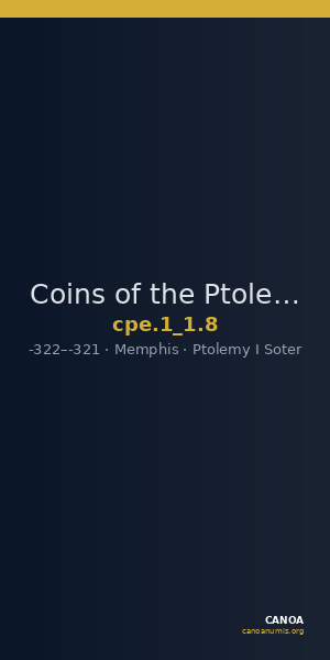 Coins of the Ptolemaic Empire Vol. I, Part 1, no. 8 — CANOA