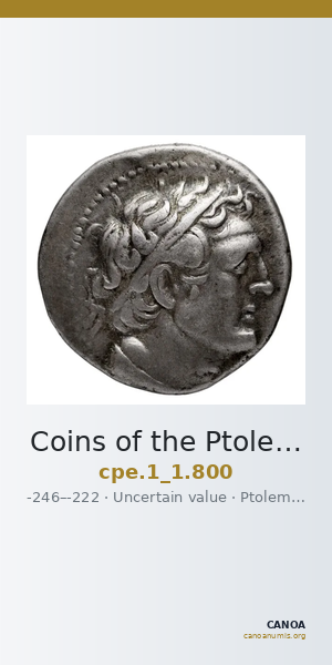Coins of the Ptolemaic Empire Vol. I, Part 1, no. 800 — CANOA