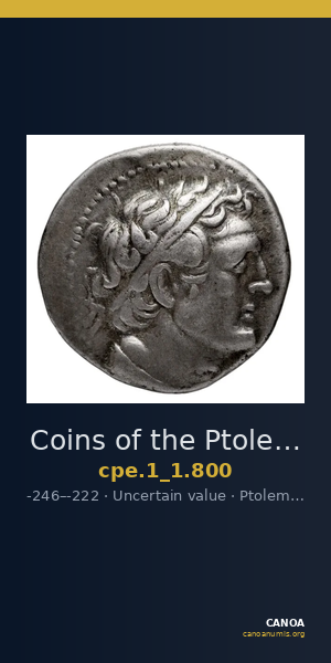 Coins of the Ptolemaic Empire Vol. I, Part 1, no. 800 — CANOA