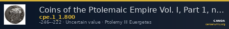 Coins of the Ptolemaic Empire Vol. I, Part 1, no. 800 — CANOA