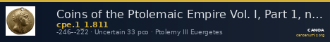 Coins of the Ptolemaic Empire Vol. I, Part 1, no. 811 — CANOA