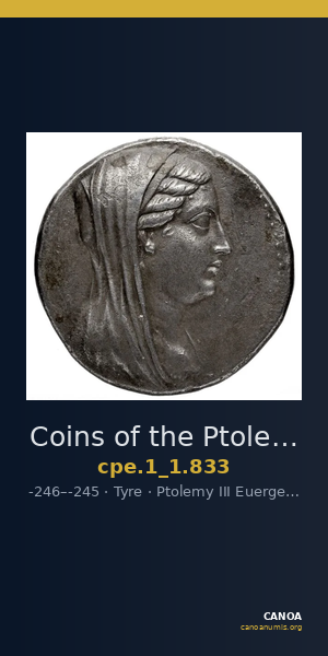Coins of the Ptolemaic Empire Vol. I, Part 1, no. 833 — CANOA