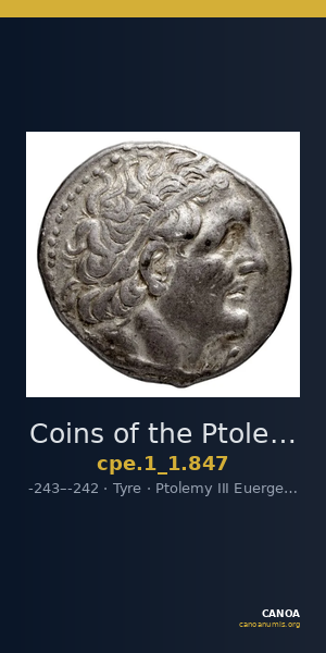 Coins of the Ptolemaic Empire Vol. I, Part 1, no. 847 — CANOA