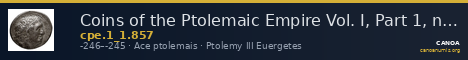 Coins of the Ptolemaic Empire Vol. I, Part 1, no. 857 — CANOA