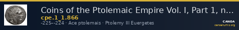 Coins of the Ptolemaic Empire Vol. I, Part 1, no. 866 — CANOA