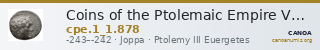 Coins of the Ptolemaic Empire Vol. I, Part 1, no. 878 — CANOA