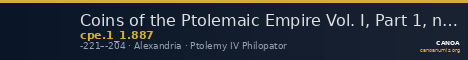 Coins of the Ptolemaic Empire Vol. I, Part 1, no. 887 — CANOA