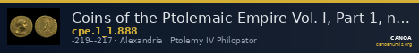 Coins of the Ptolemaic Empire Vol. I, Part 1, no. 888 — CANOA
