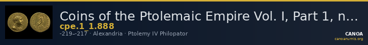 Coins of the Ptolemaic Empire Vol. I, Part 1, no. 888 — CANOA