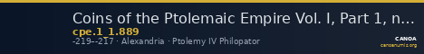 Coins of the Ptolemaic Empire Vol. I, Part 1, no. 889 — CANOA