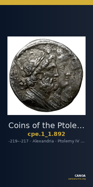 Coins of the Ptolemaic Empire Vol. I, Part 1, no. 892 — CANOA