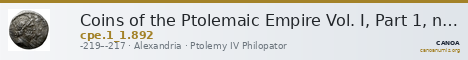 Coins of the Ptolemaic Empire Vol. I, Part 1, no. 892 — CANOA