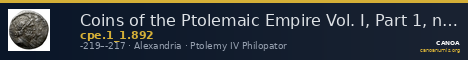 Coins of the Ptolemaic Empire Vol. I, Part 1, no. 892 — CANOA