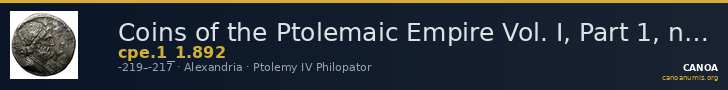 Coins of the Ptolemaic Empire Vol. I, Part 1, no. 892 — CANOA