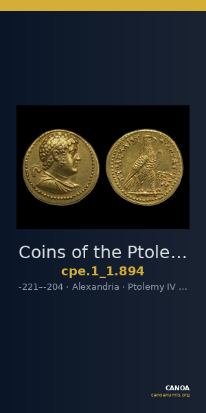 Coins of the Ptolemaic Empire Vol. I, Part 1, no. 894 — CANOA