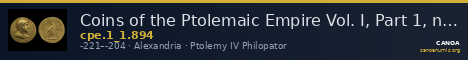 Coins of the Ptolemaic Empire Vol. I, Part 1, no. 894 — CANOA