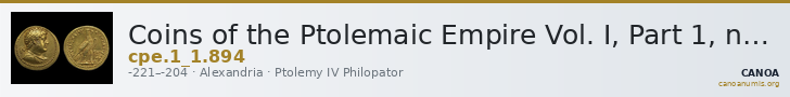 Coins of the Ptolemaic Empire Vol. I, Part 1, no. 894 — CANOA